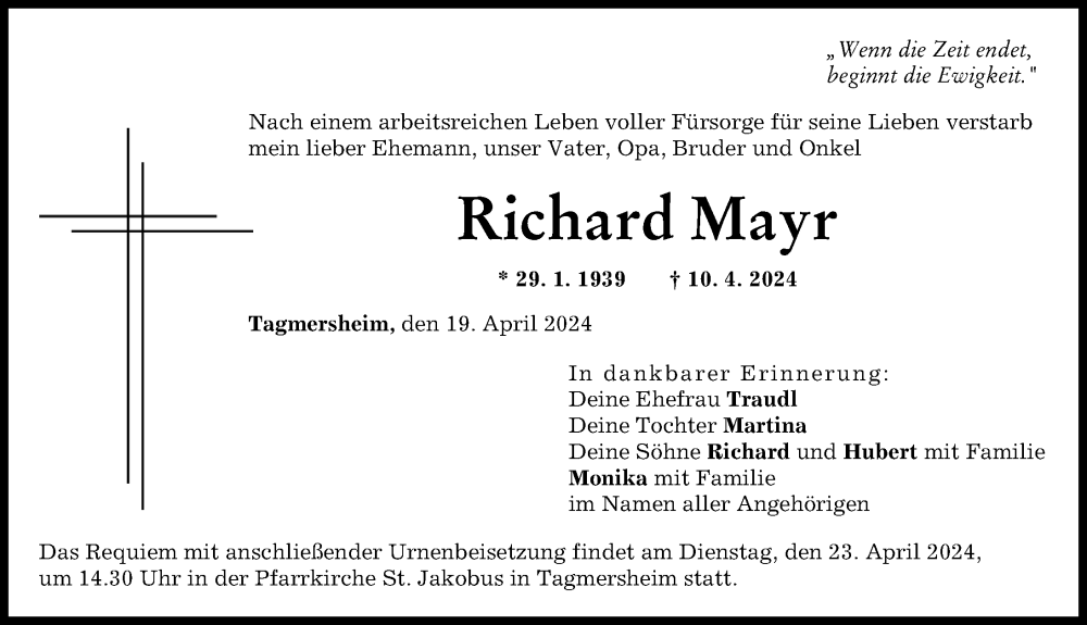 Traueranzeige von Richard Mayr von Donauwörther Zeitung