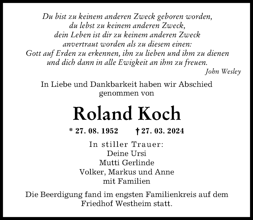 Traueranzeige von Roland Koch von Augsburg-Land