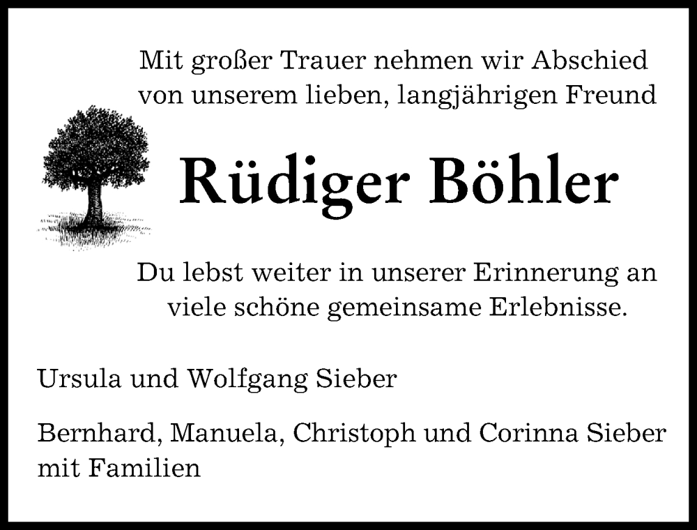 Traueranzeige von Rüdiger Böhler von Augsburger Allgemeine