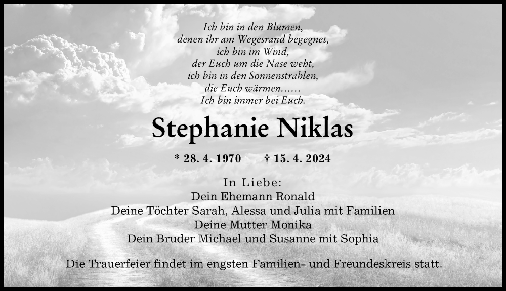Traueranzeige von Stephanie Niklas von Augsburger Allgemeine