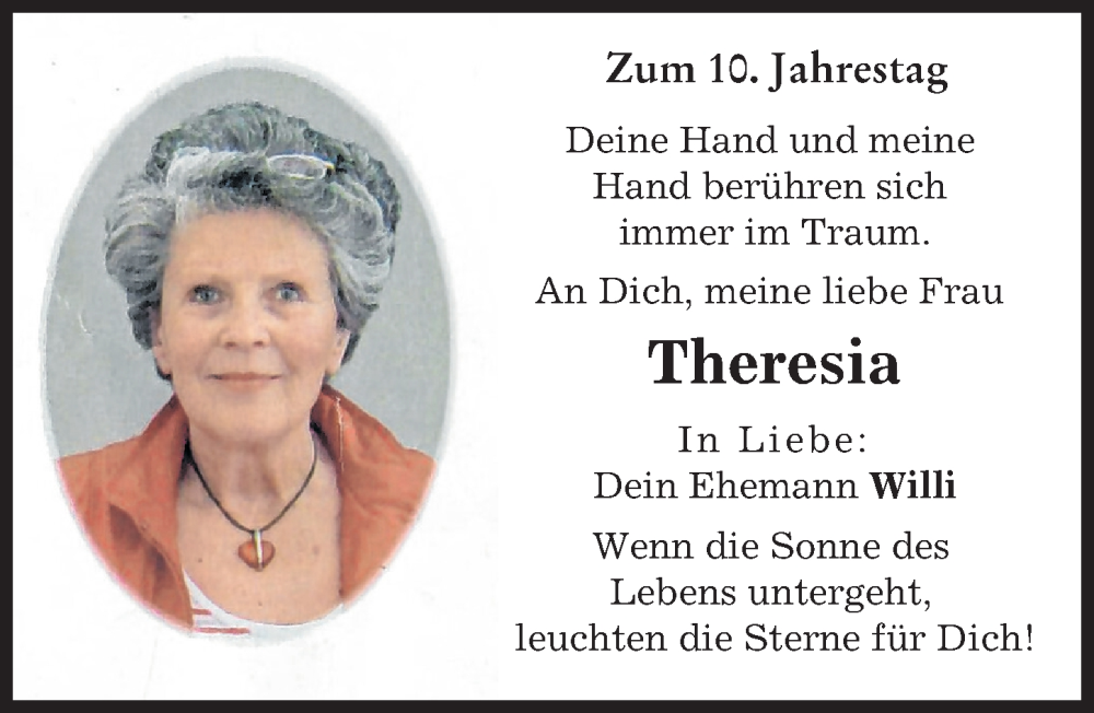 Traueranzeige von Theresia  von Friedberger Allgemeine