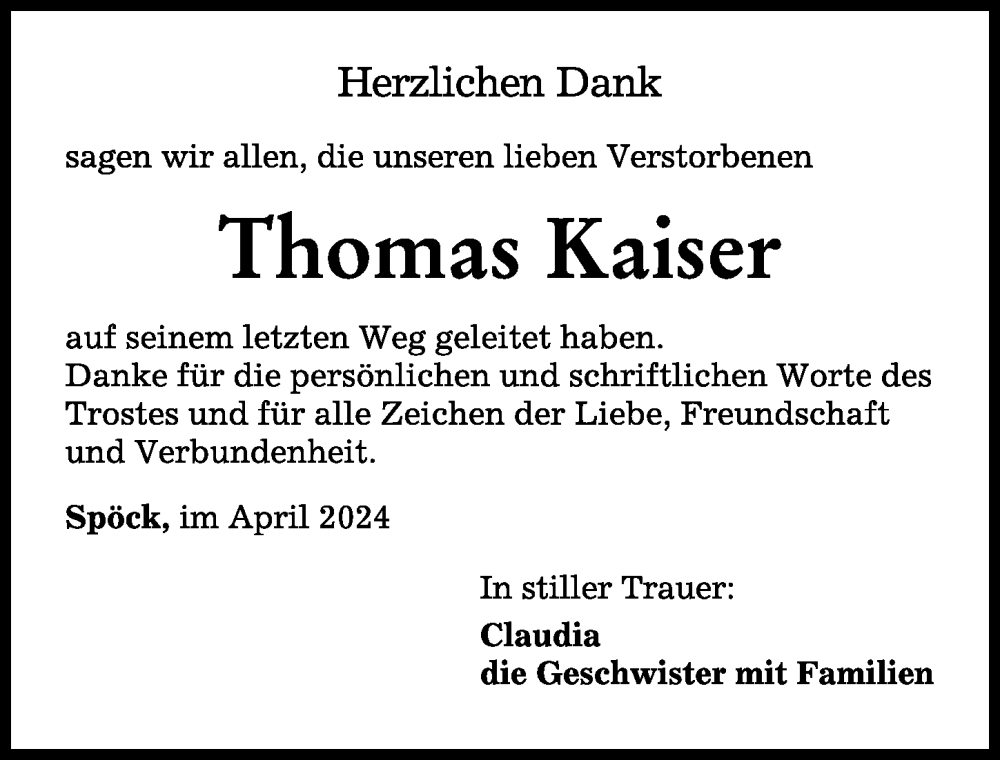 Traueranzeige von Thomas Kaiser von Mindelheimer Zeitung