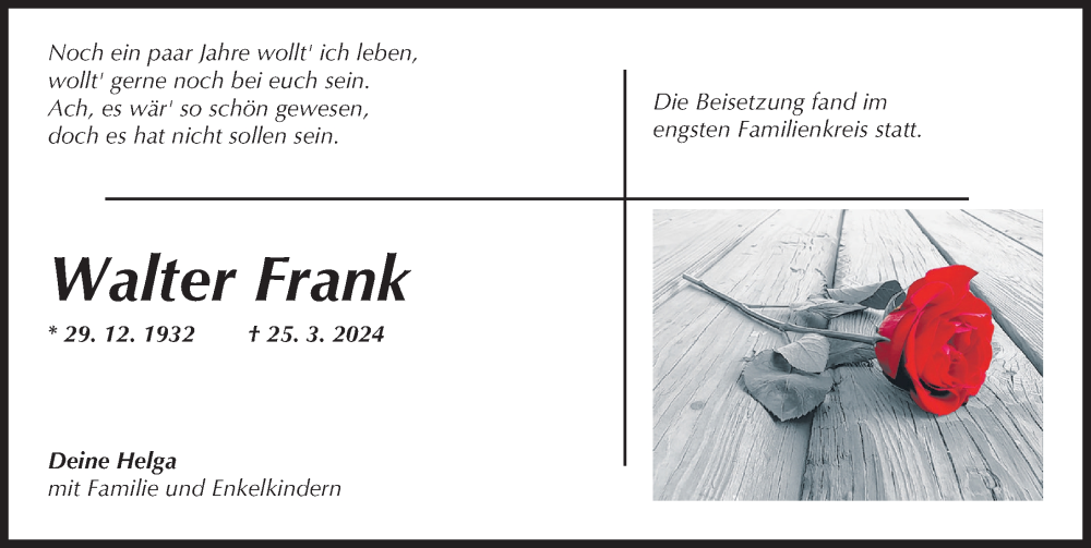 Traueranzeige von Walter Frank von Günzburger Zeitung