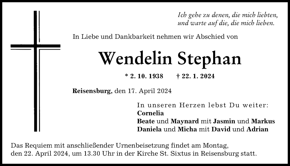 Traueranzeige von Wendelin Stephan von Günzburger Zeitung