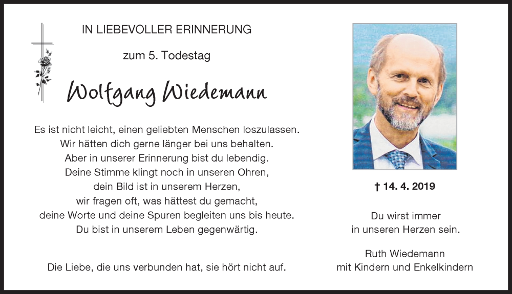 Traueranzeige von Wolfgang Wiedemann von Landsberger Tagblatt