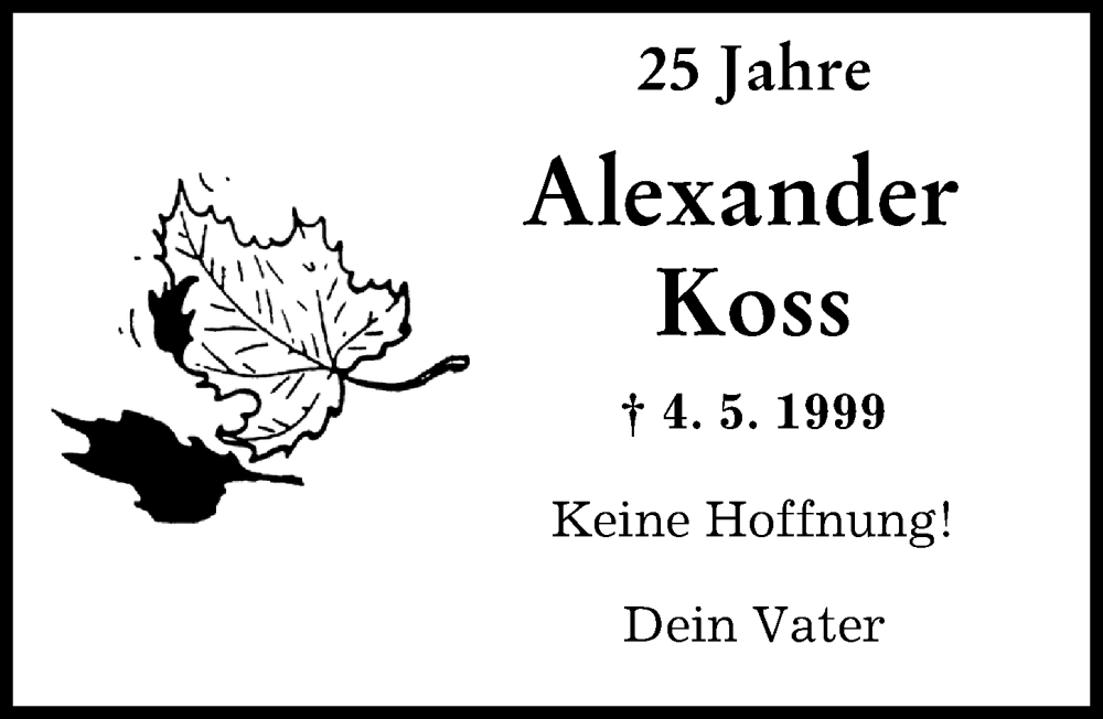 Traueranzeige von Alexander Koss von Augsburger Allgemeine