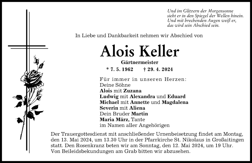 Traueranzeige von Alois Keller von Schwabmünchner Allgemeine