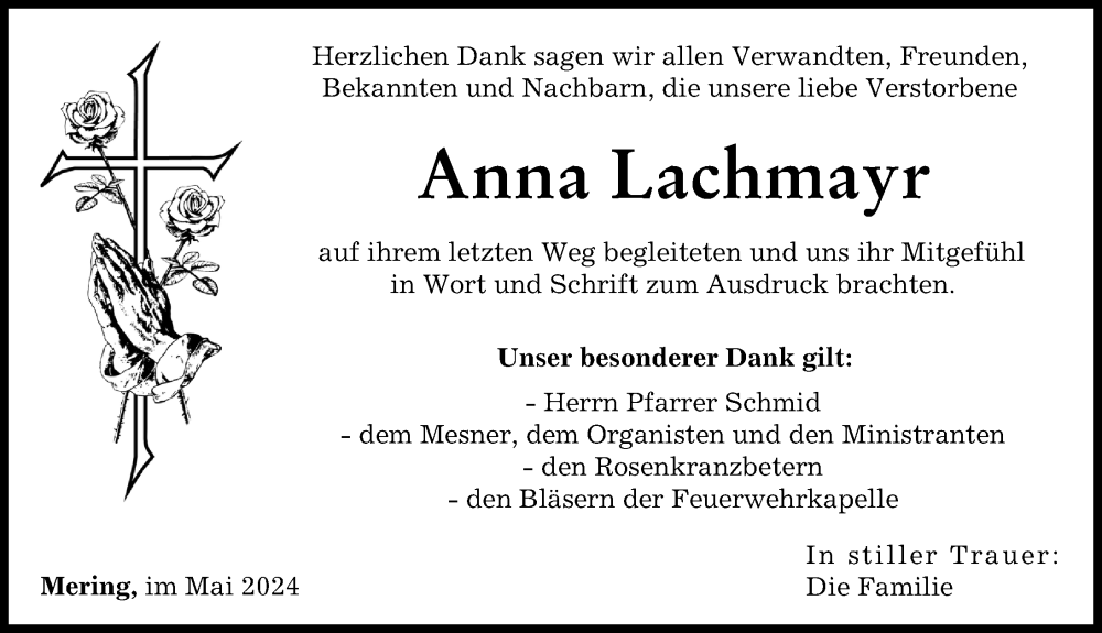 Traueranzeige von Anna Lachmayr von Friedberger Allgemeine