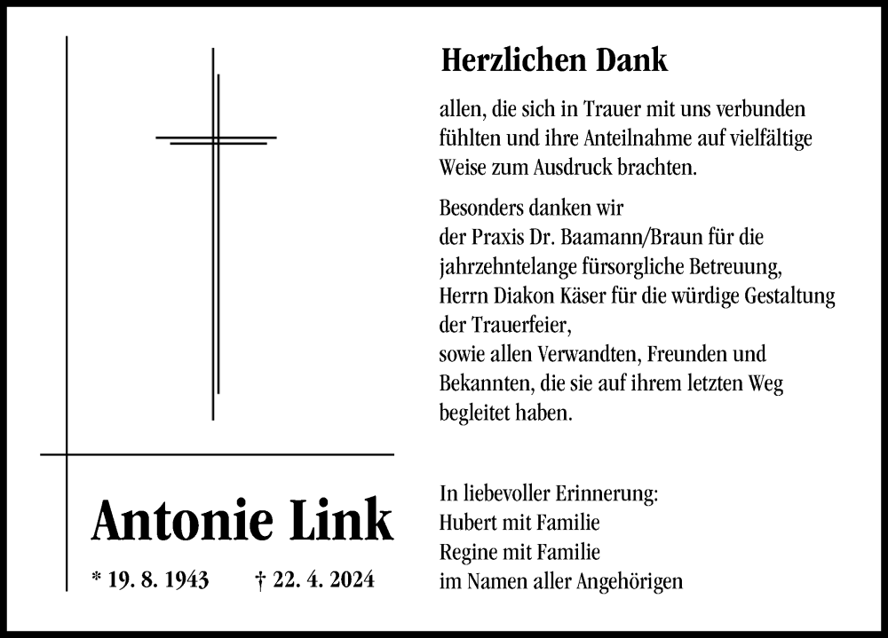Traueranzeige von Antonie Link von Donau Zeitung