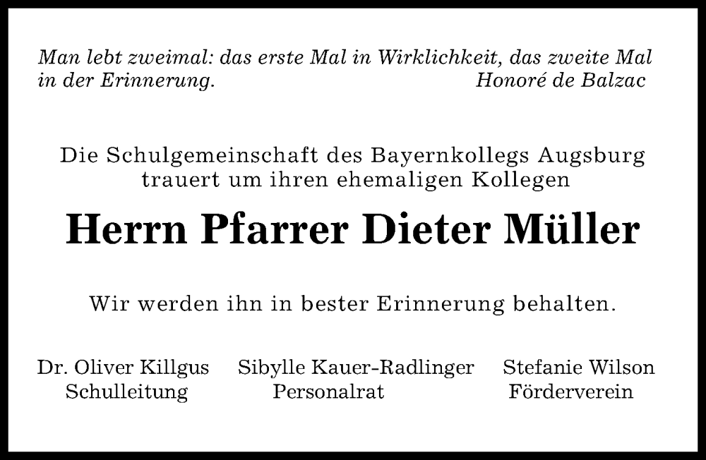 Traueranzeige von Dieter Müller von Augsburger Allgemeine