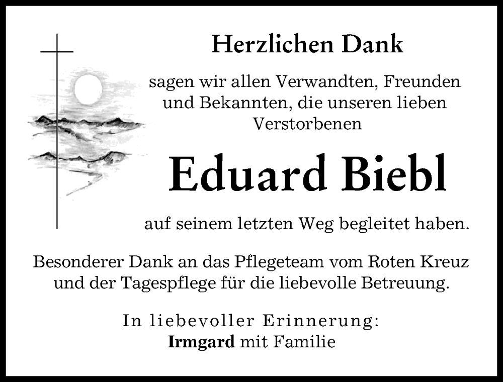 Traueranzeige von Eduard Biebl von Friedberger Allgemeine