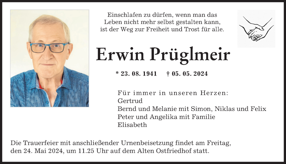 Traueranzeige von Erwin Prüglmeir von Augsburger Allgemeine