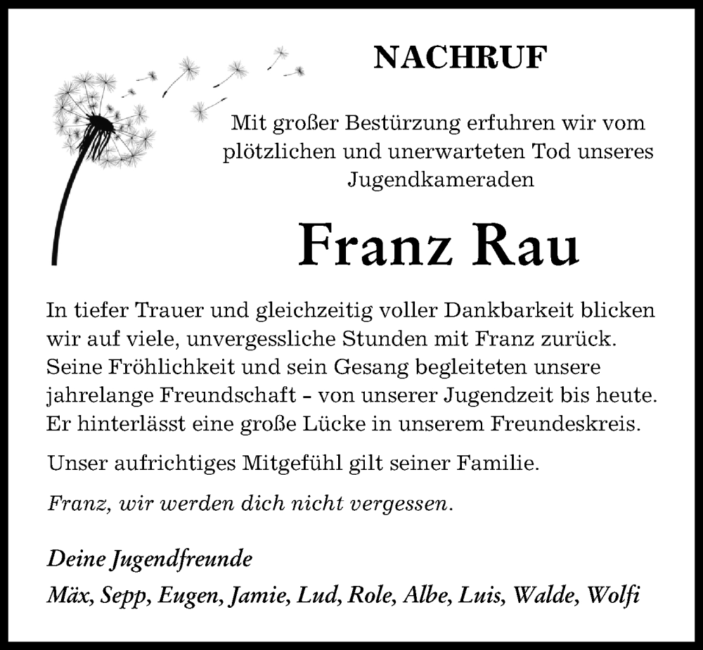Traueranzeige von Franz Rau von Neu-Ulmer Zeitung