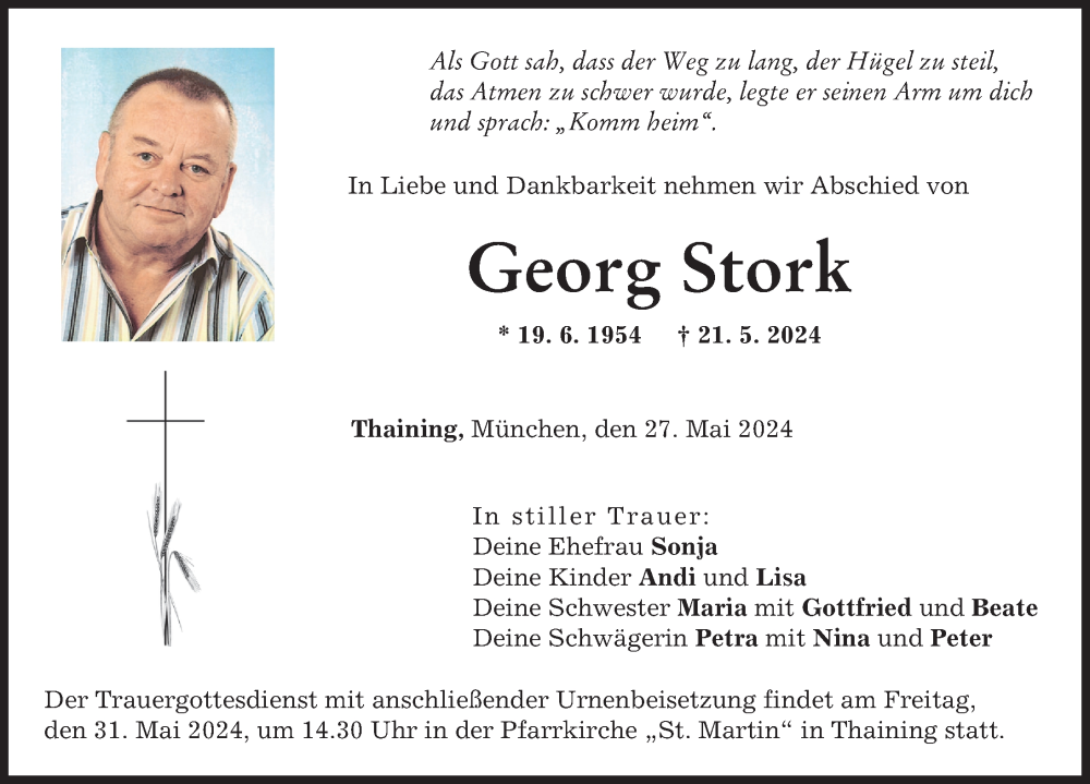 Traueranzeige von Georg Stork von Landsberger Tagblatt