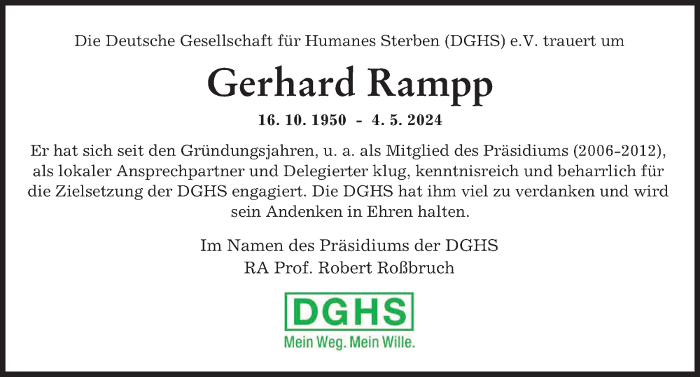 Traueranzeige von Gerhard Rampp von Augsburger Allgemeine
