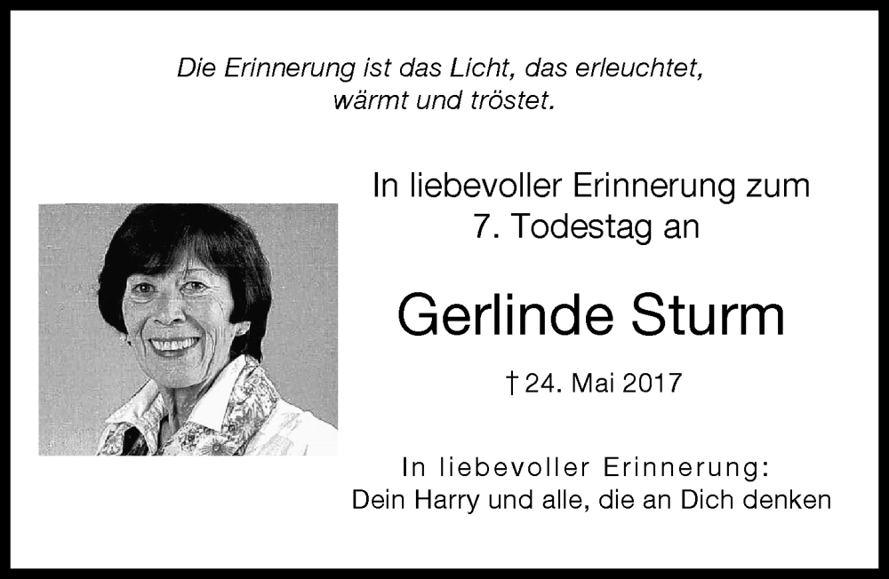 Traueranzeige von Gerlinde Sturm von Friedberger Allgemeine