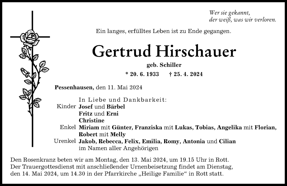 Traueranzeige von Gertrud Hirschauer von Landsberger Tagblatt