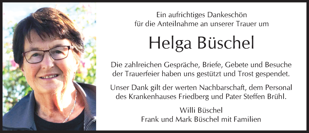 Traueranzeige von Helga Büschel von Friedberger Allgemeine