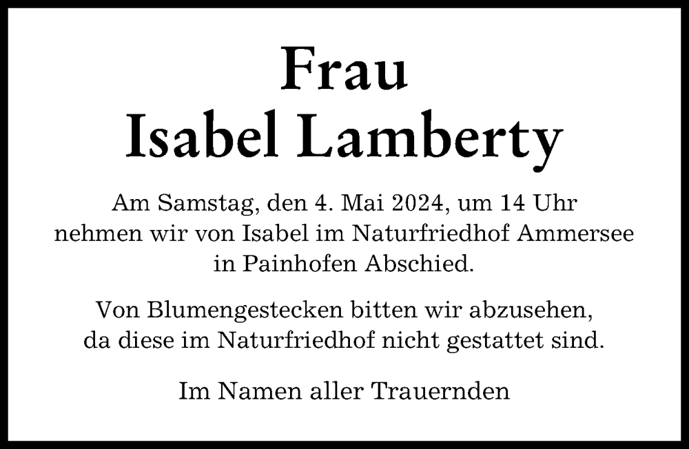 Traueranzeige von Isabel Lamberty von Landsberger Tagblatt