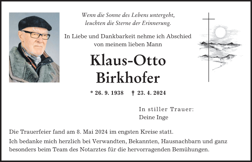 Traueranzeige von Klaus-Otto Birkhofer von Augsburger Allgemeine