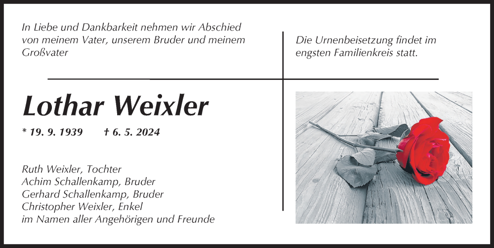 Traueranzeige von Lothar Weixler von Günzburger Zeitung, Augsburger Allgemeine