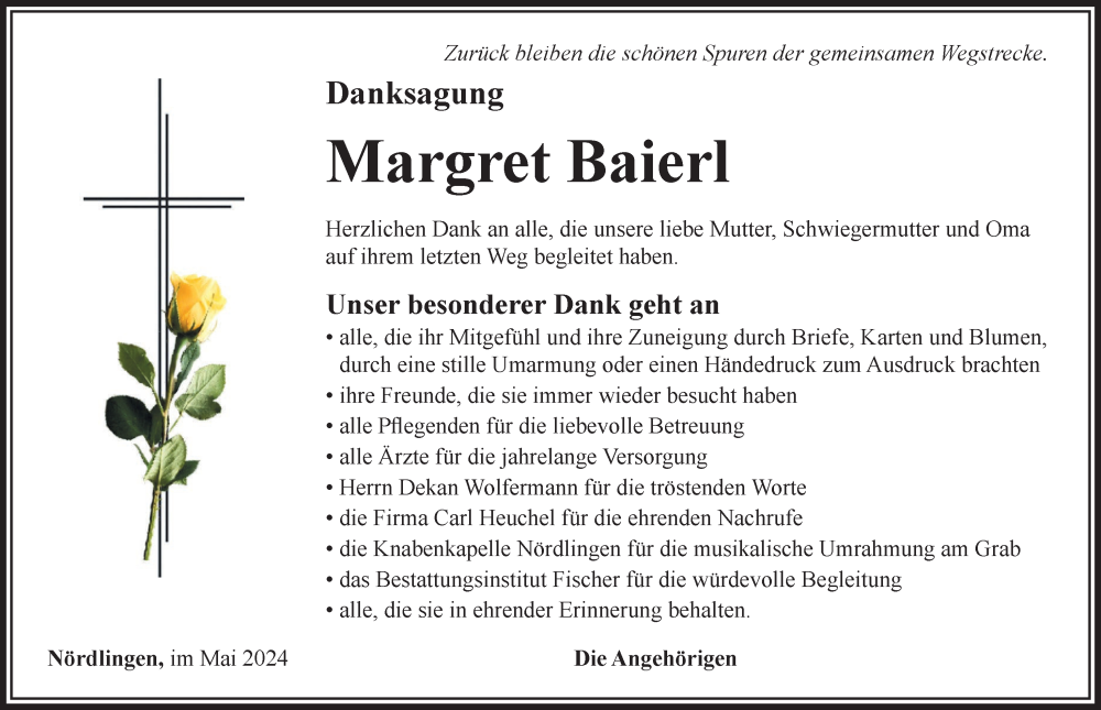 Traueranzeige von Margret Baierl von Donauwörther Zeitung, Rieser Nachrichten