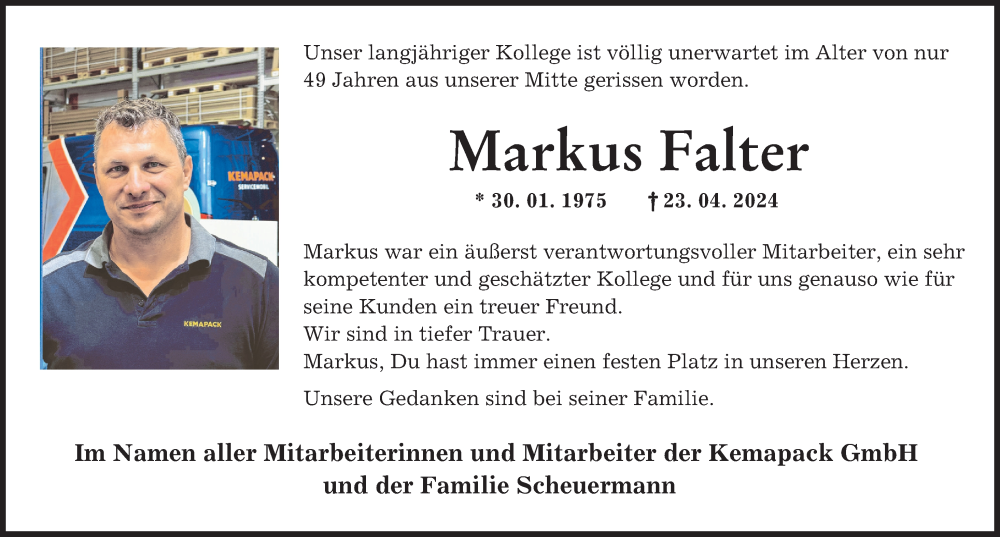  Traueranzeige für Markus Falter vom 04.05.2024 aus Landsberger Tagblatt
