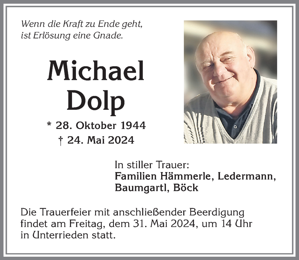 Traueranzeige von Michael Dolp von Augsburger Allgemeine, Mindelheimer Zeitung