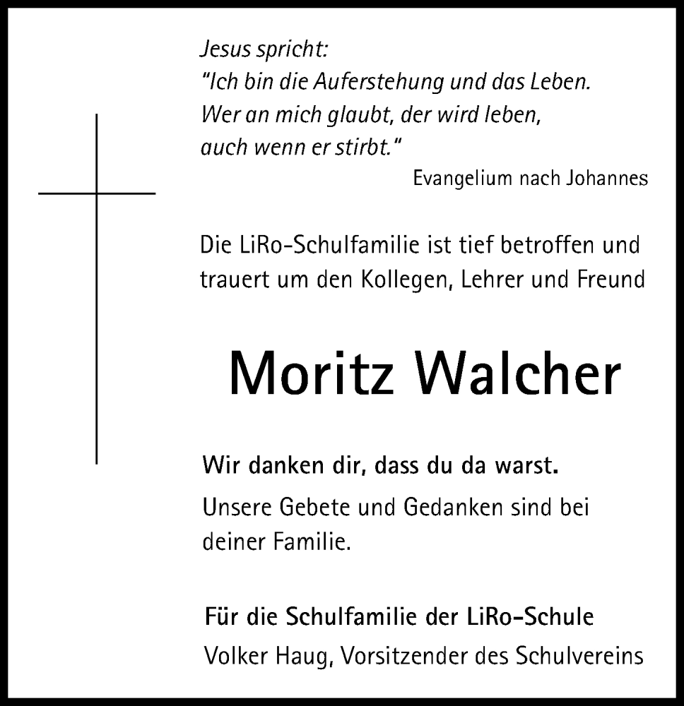Traueranzeige von Moritz Walcher von Augsburger Allgemeine