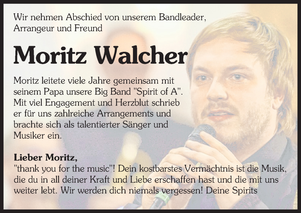 Traueranzeige von Moritz Walcher von Augsburger Allgemeine