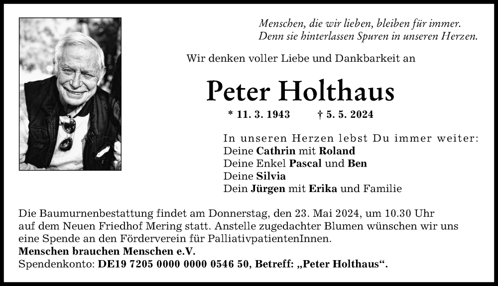 Traueranzeige von Peter Holthaus von Friedberger Allgemeine