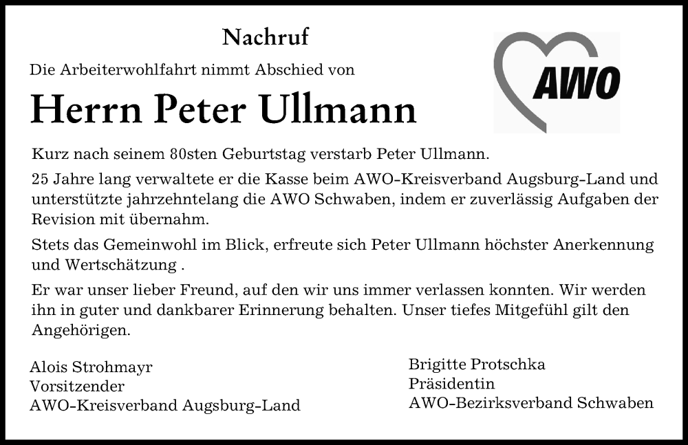 Traueranzeige von Peter Ullmann von Augsburger Allgemeine