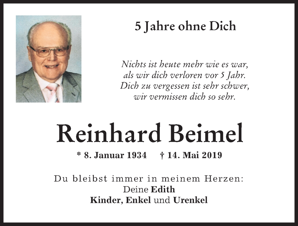 Traueranzeige von Reinhard Beimel von Augsburger Allgemeine