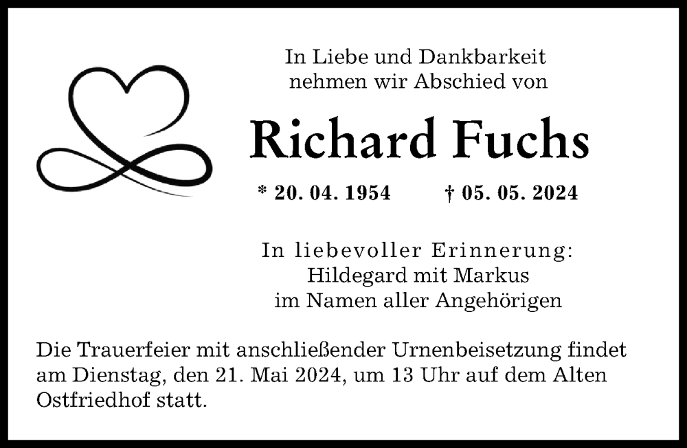 Traueranzeige von Richard Fuchs von Augsburger Allgemeine