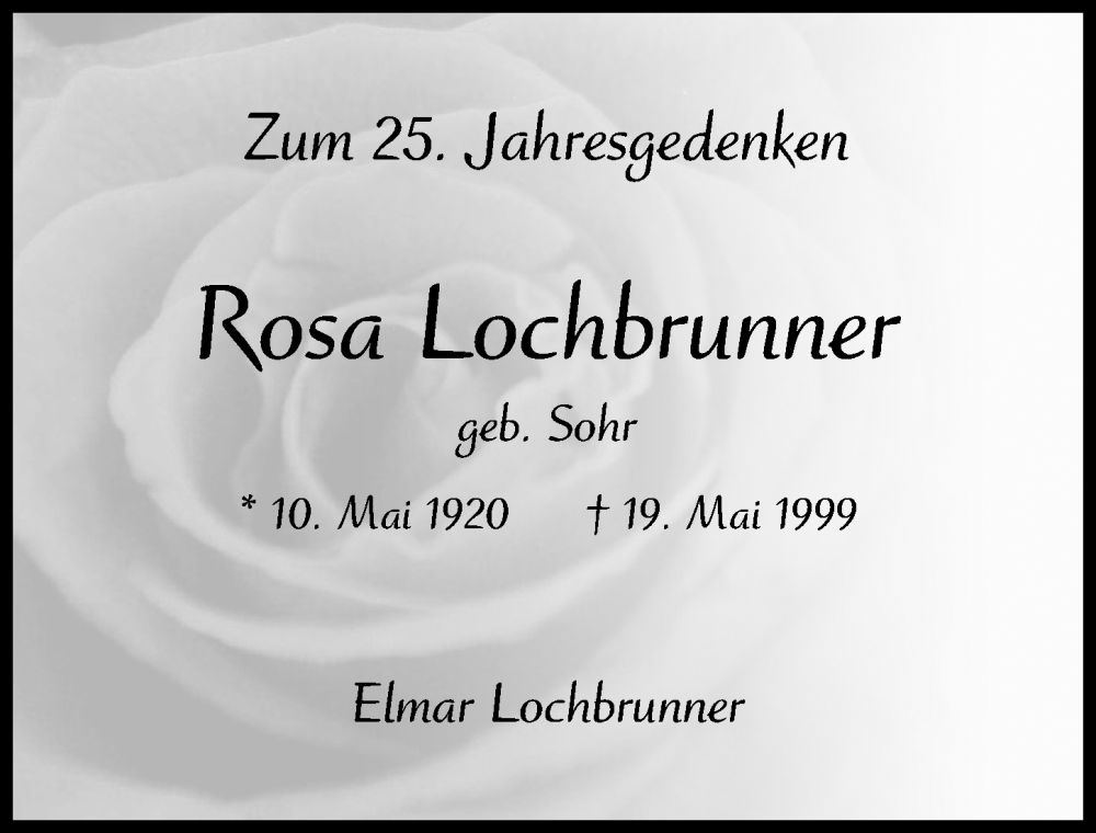 Traueranzeige von Rosa Lochbrunner von Augsburger Allgemeine