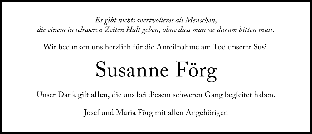 Traueranzeige von Susanne Förg von Landsberger Tagblatt