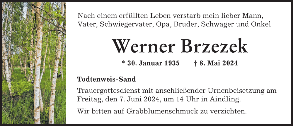Traueranzeige von Werner Brzezek von Augsburger Allgemeine