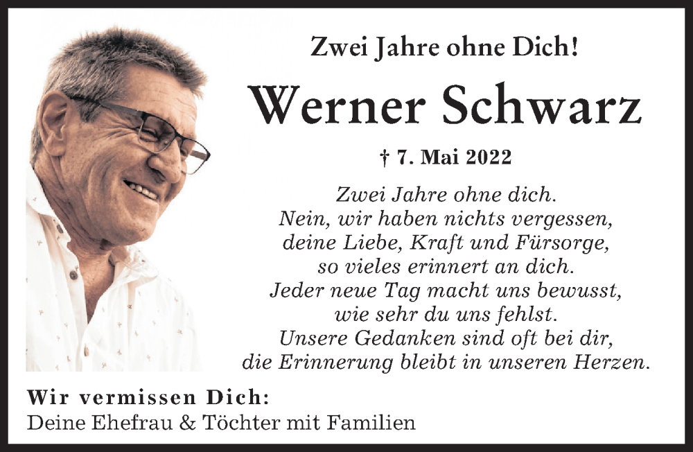 Traueranzeige von Werner Schwarz von Augsburger Allgemeine