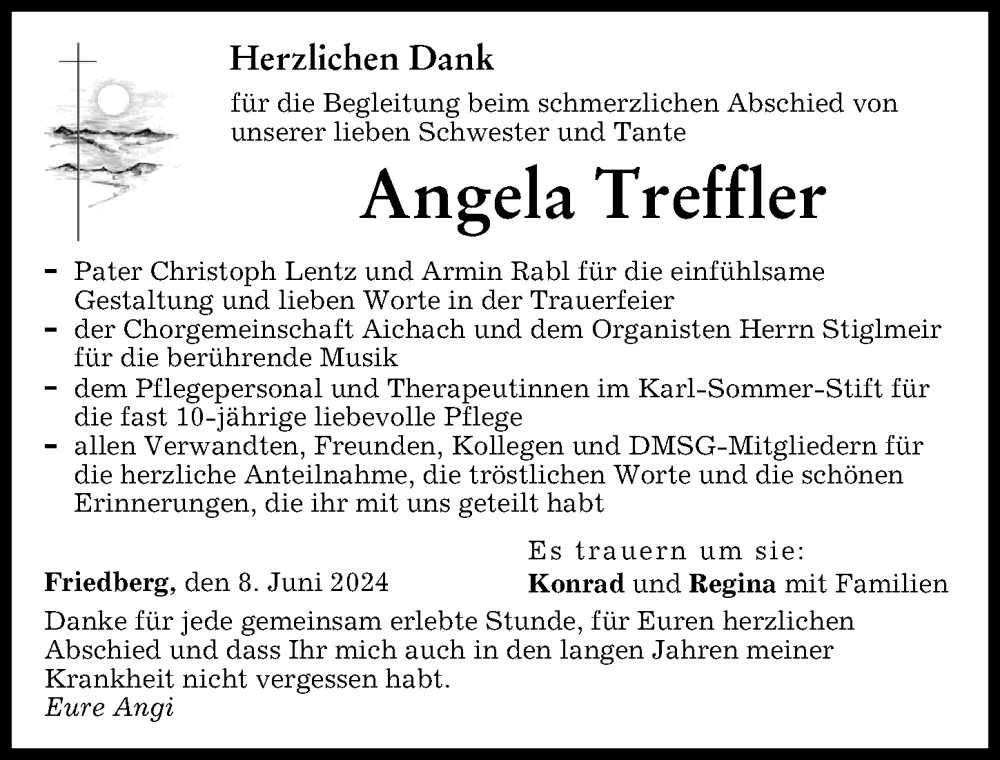 Traueranzeige von Angela Treffler von Friedberger Allgemeine, Aichacher Nachrichten