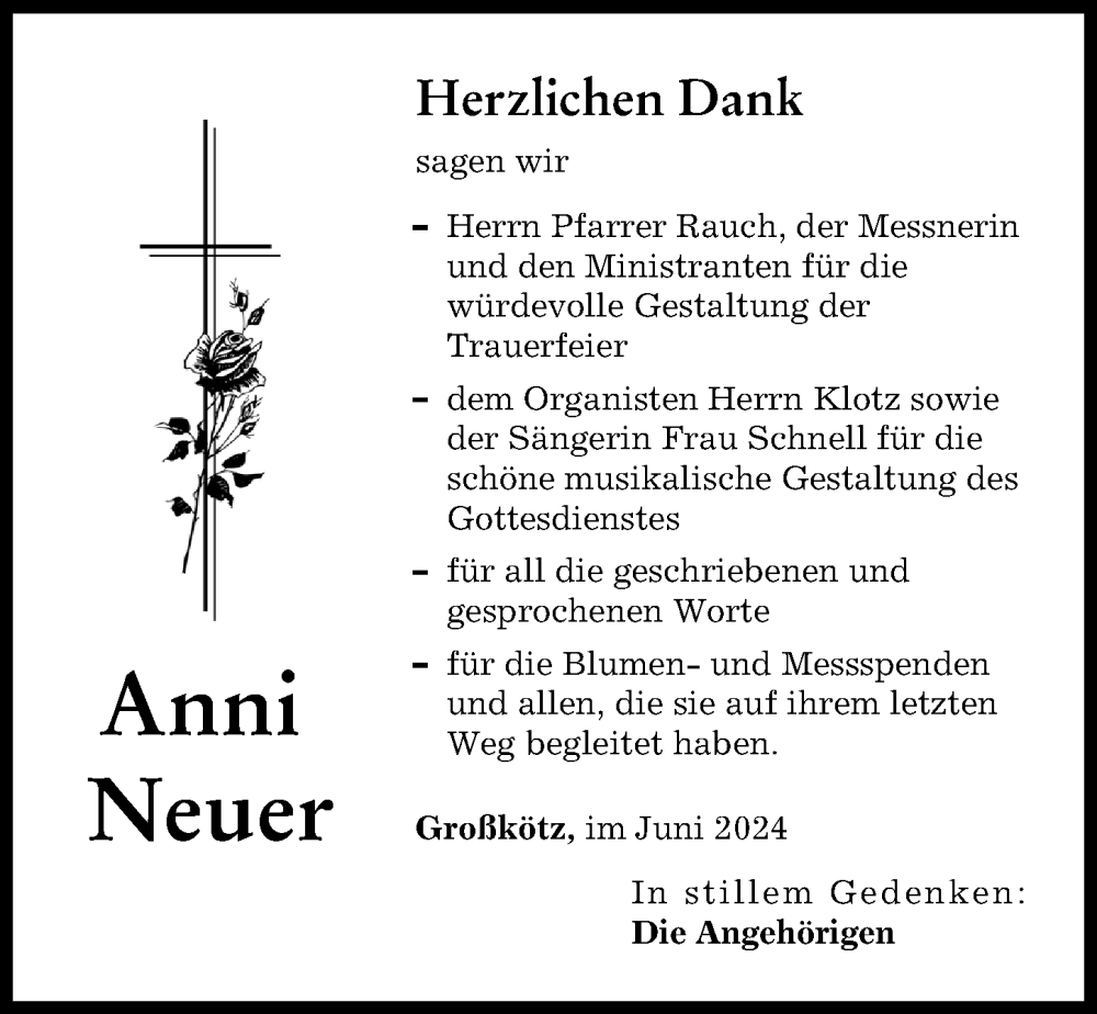 Traueranzeige von Anni Neuer von Günzburger Zeitung
