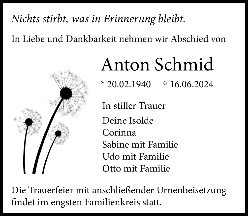 Traueranzeige von Anton Schmid von Neu-Ulmer Zeitung