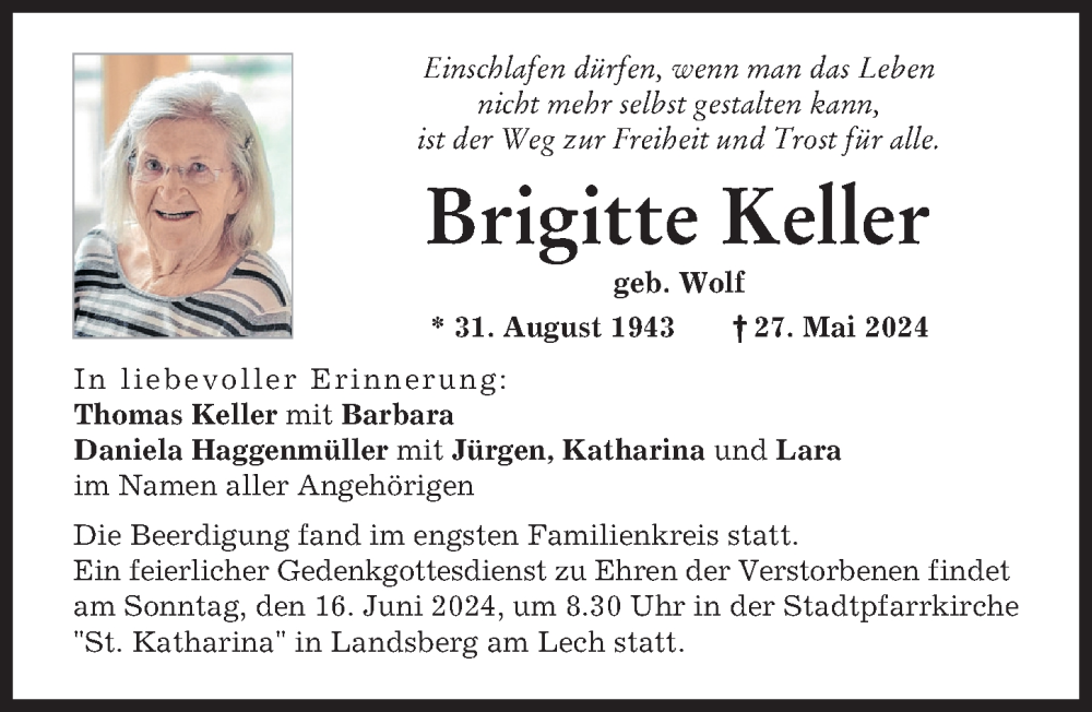 Traueranzeige von Brigitte Keller von Landsberger Tagblatt