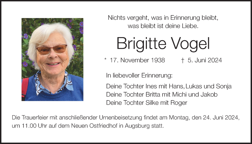 Traueranzeige von Brigitte Vogel von Augsburger Allgemeine