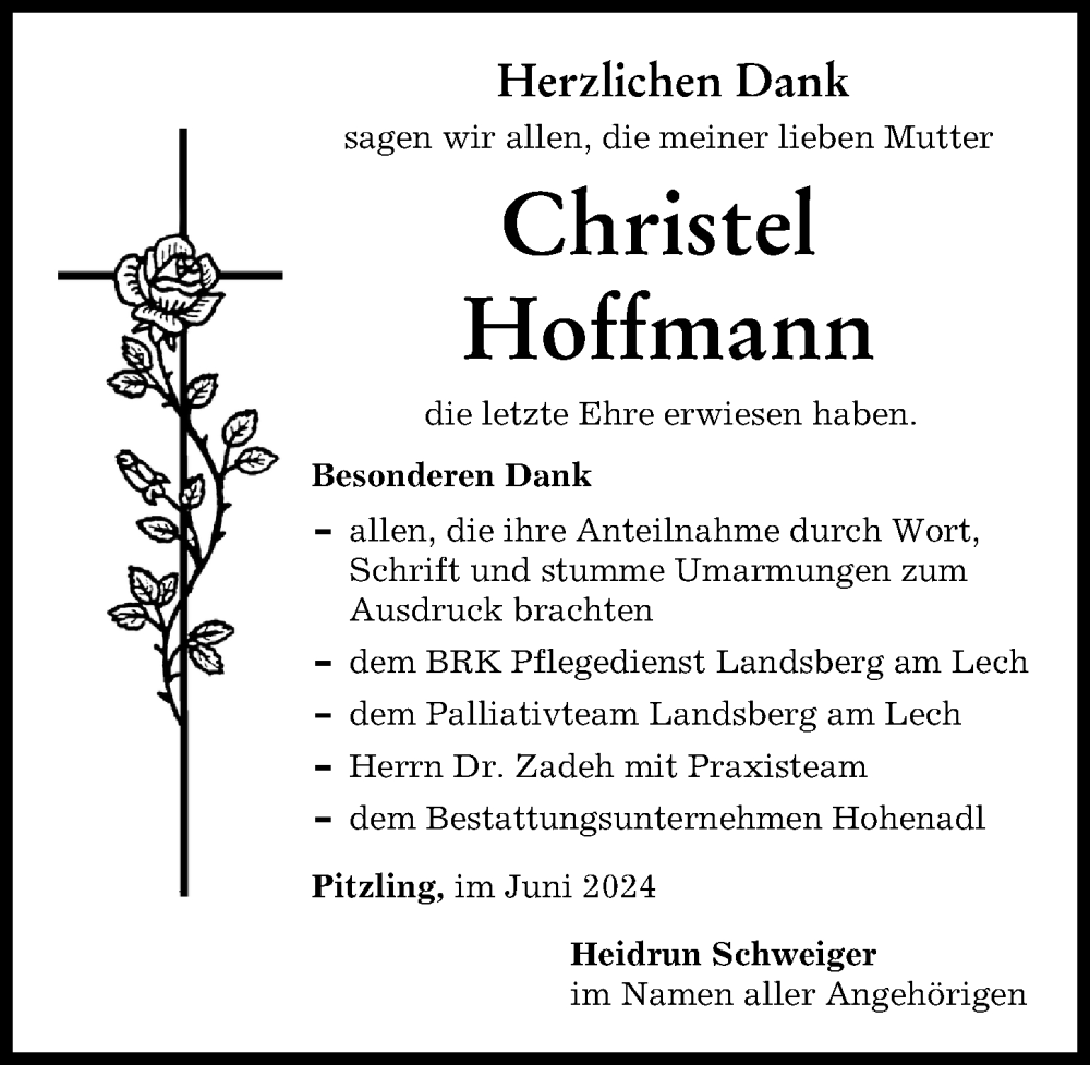 Traueranzeige von Christel Hoffmann von Landsberger Tagblatt