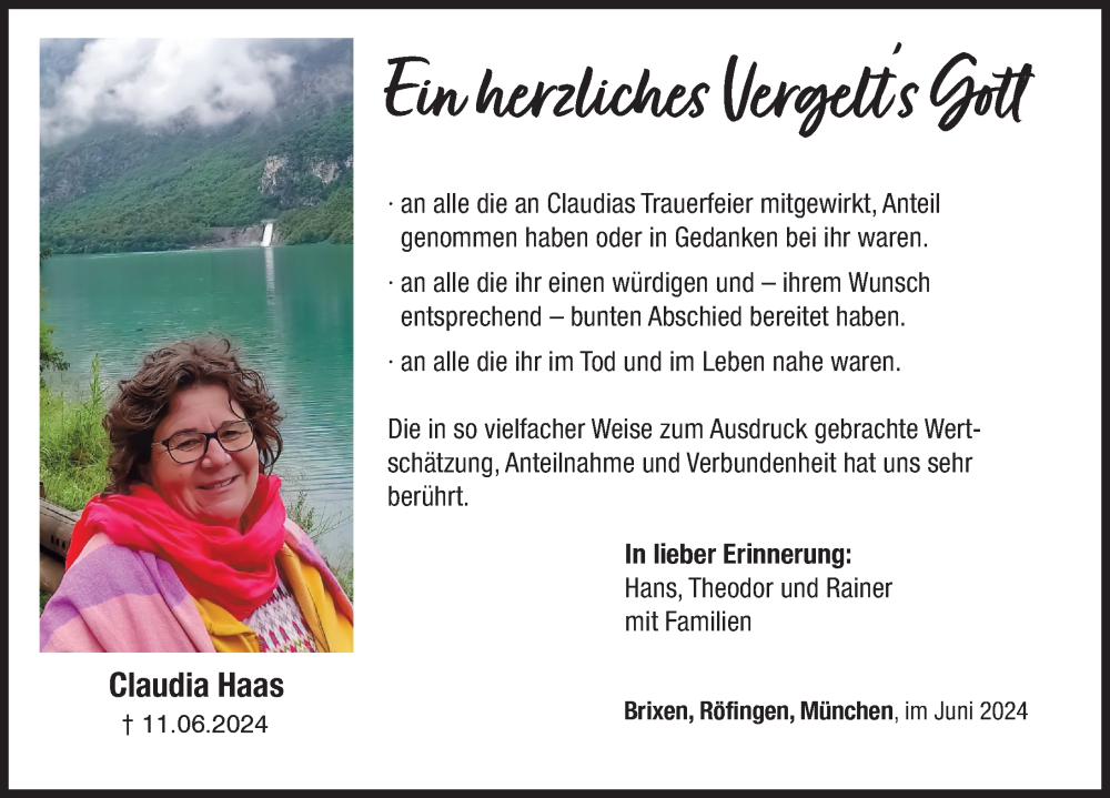 Traueranzeige von Claudia Haas von Günzburger Zeitung