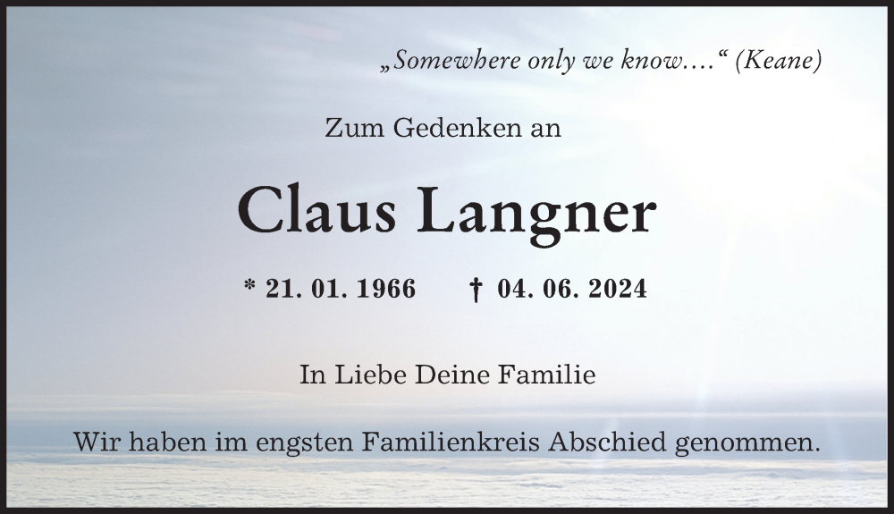 Traueranzeige von Claus Langner von Friedberger Allgemeine