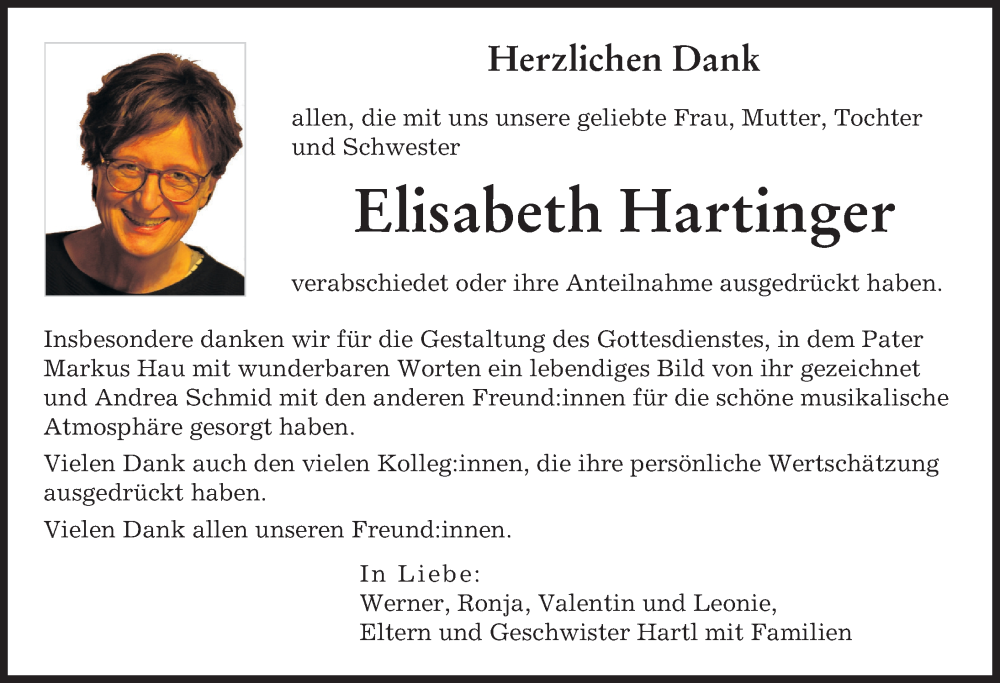 Traueranzeige von Elisabeth Hartinger von Augsburger Allgemeine, Friedberger Allgemeine