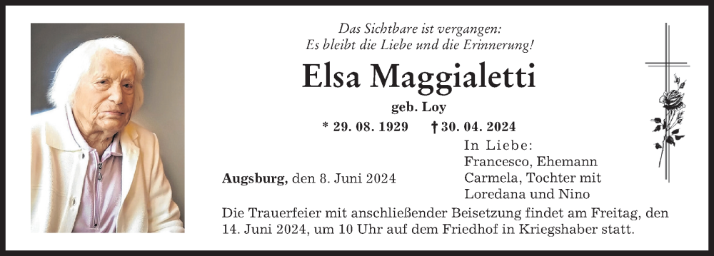 Traueranzeige von Elsa Maggialetti von Augsburger Allgemeine