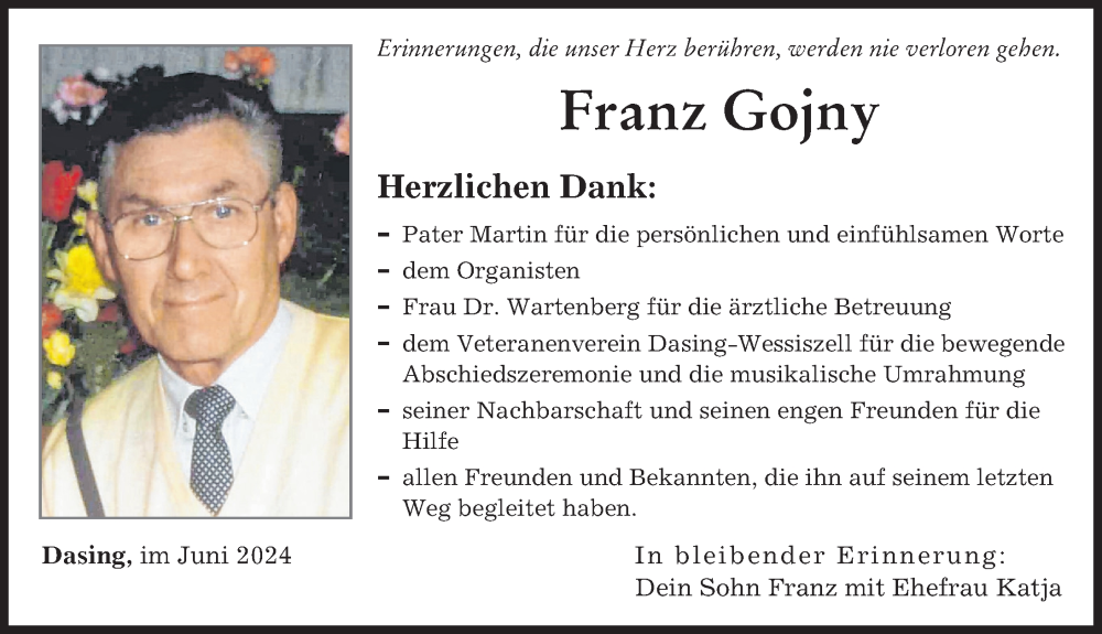 Traueranzeige von Franz Gojny von Friedberger Allgemeine, Augsburger Allgemeine