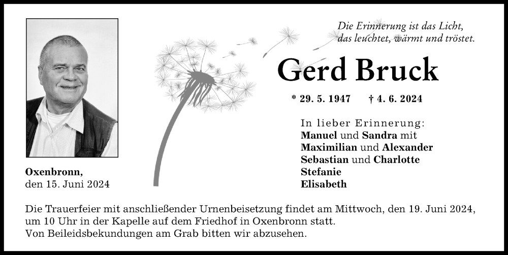 Traueranzeige von Gerd Bruck von Günzburger Zeitung